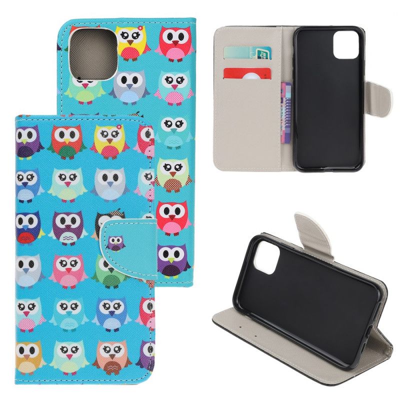 Leren Hoesje iPhone 12 Mini Meerdere Uilen