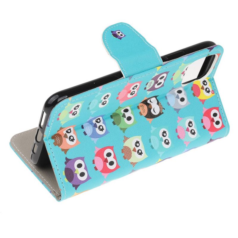 Leren Hoesje iPhone 12 Mini Meerdere Uilen