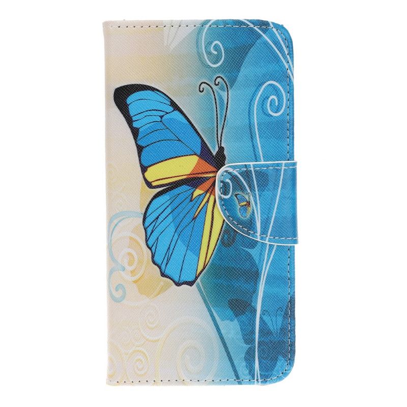 Leren Hoesje iPhone 12 Mini Paars Lichtblauw Kleurrijke Vlinder