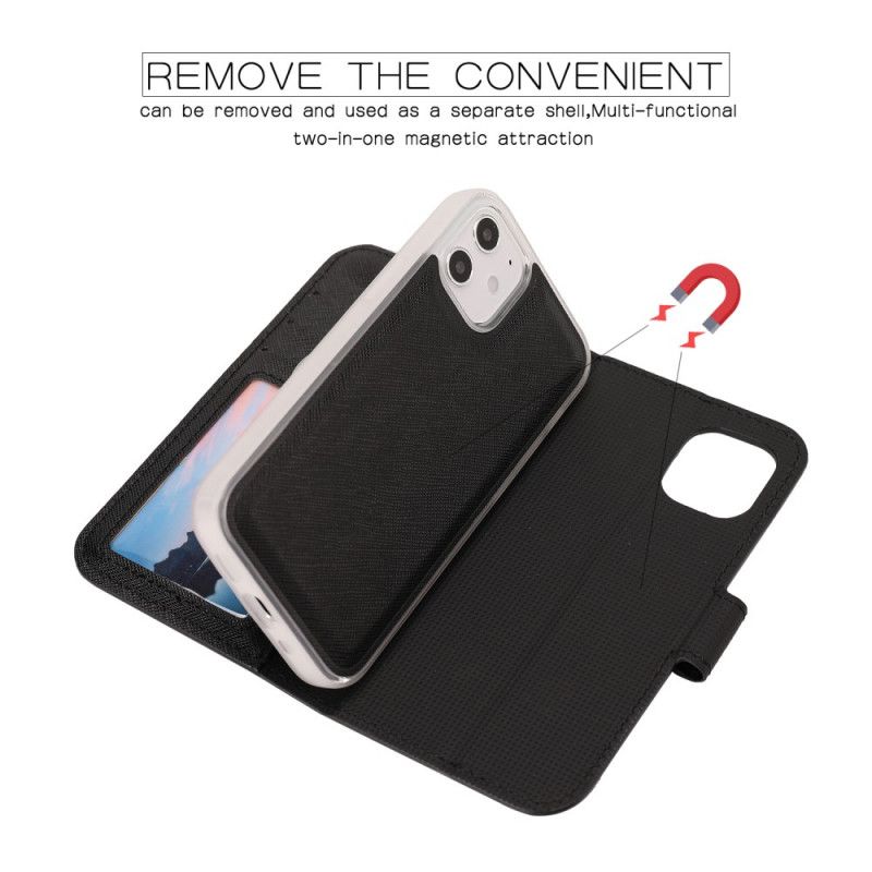 Leren Hoesje iPhone 12 Mini Rood Zwart Gestructureerd Met Afneembare Schaal
