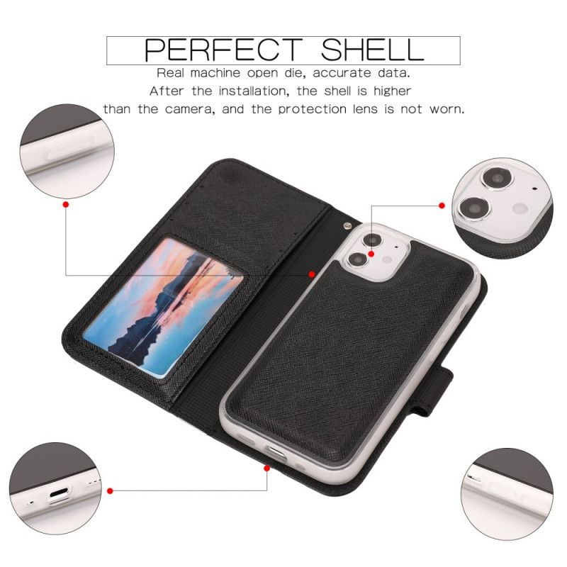 Leren Hoesje iPhone 12 Mini Rood Zwart Gestructureerd Met Afneembare Schaal