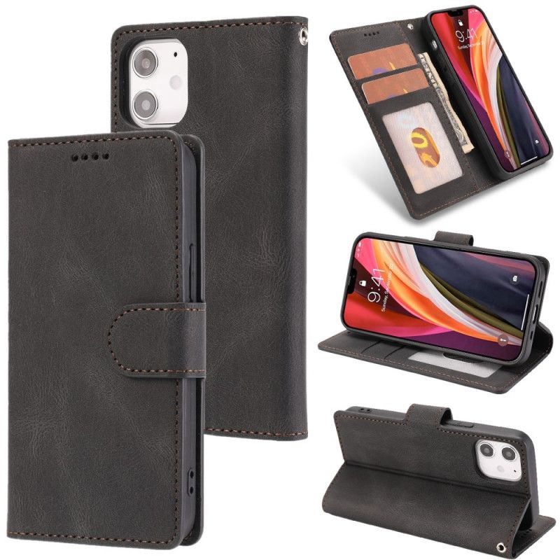 Leren Hoesje iPhone 12 Mini Rood Zwart Klassieke Retro Leerstijl