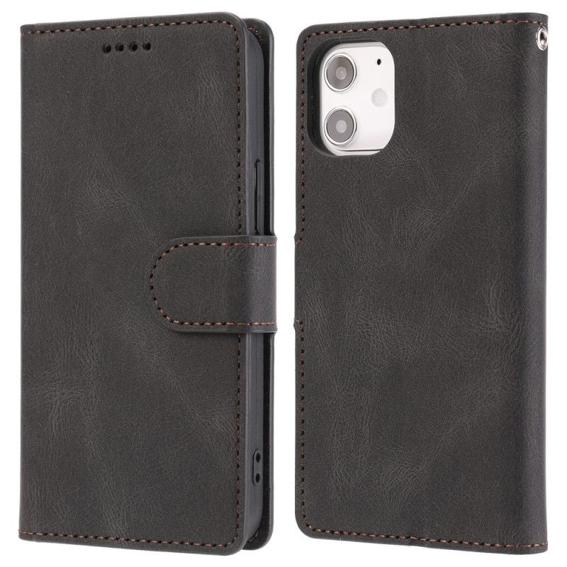 Leren Hoesje iPhone 12 Mini Rood Zwart Klassieke Retro Leerstijl