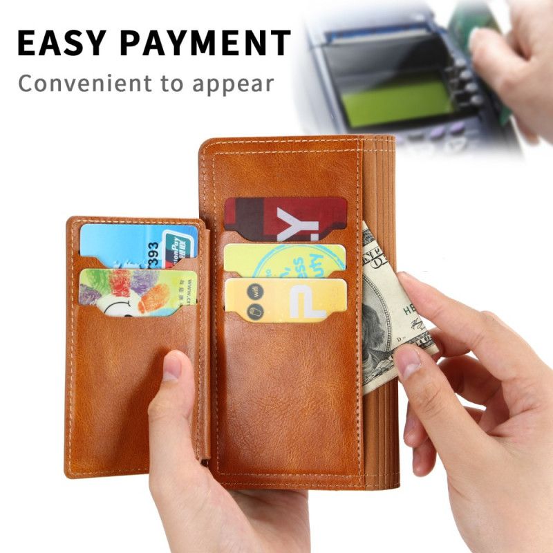 Leren Hoesje iPhone 12 Mini Rood Zwart Multifunctionele Portemonnee