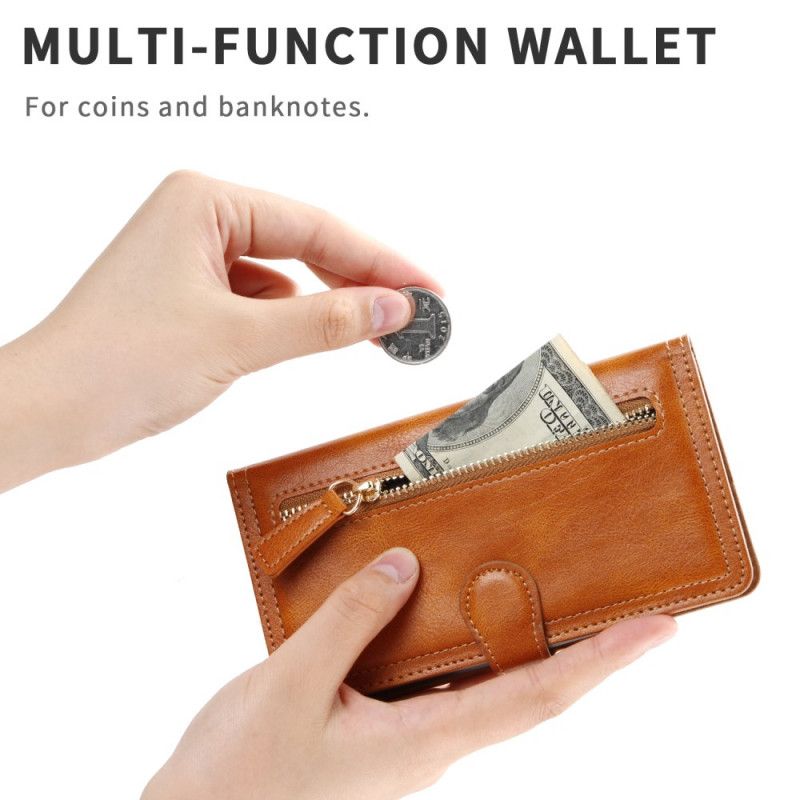 Leren Hoesje iPhone 12 Mini Rood Zwart Multifunctionele Portemonnee