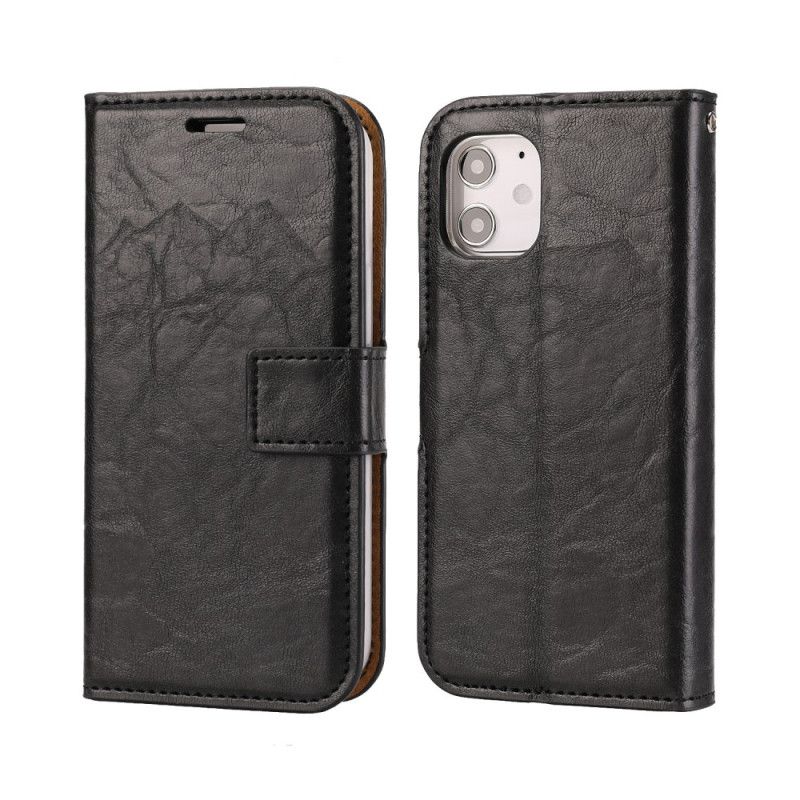 Leren Hoesje iPhone 12 Mini Rood Zwart Telefoonhoesje Afneembare Schaal In Verouderd Leer