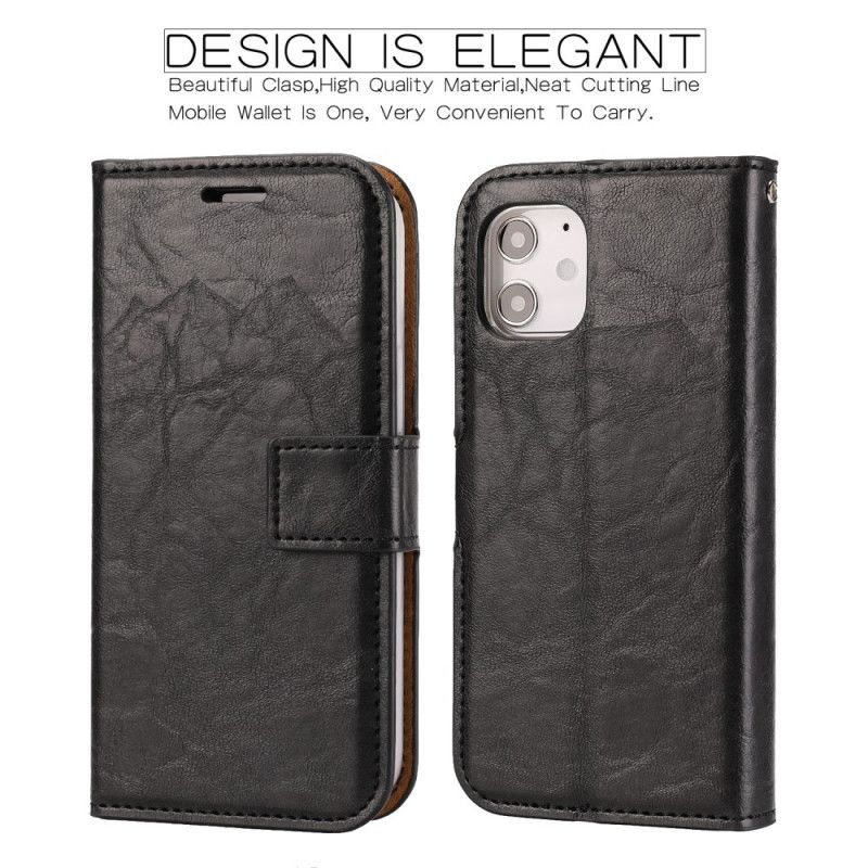 Leren Hoesje iPhone 12 Mini Rood Zwart Telefoonhoesje Afneembare Schaal In Verouderd Leer