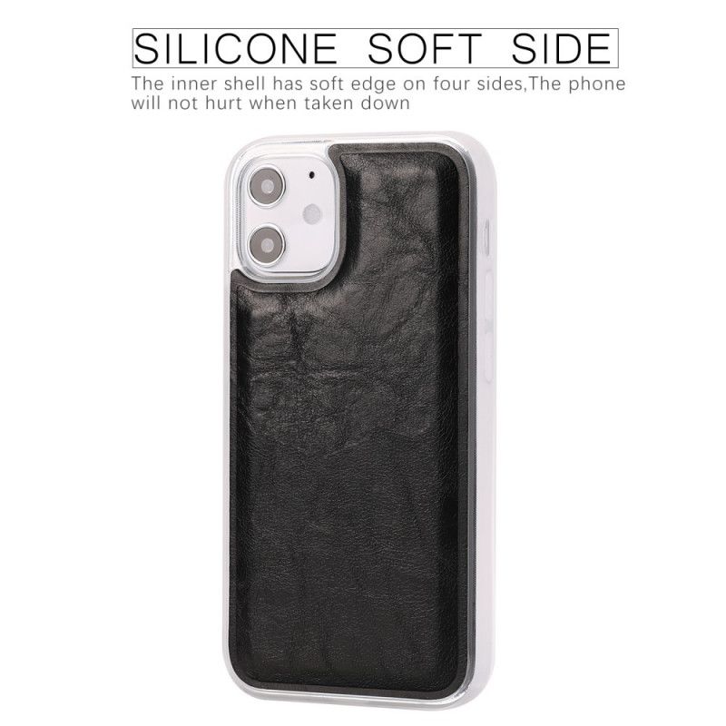Leren Hoesje iPhone 12 Mini Rood Zwart Telefoonhoesje Afneembare Schaal In Verouderd Leer
