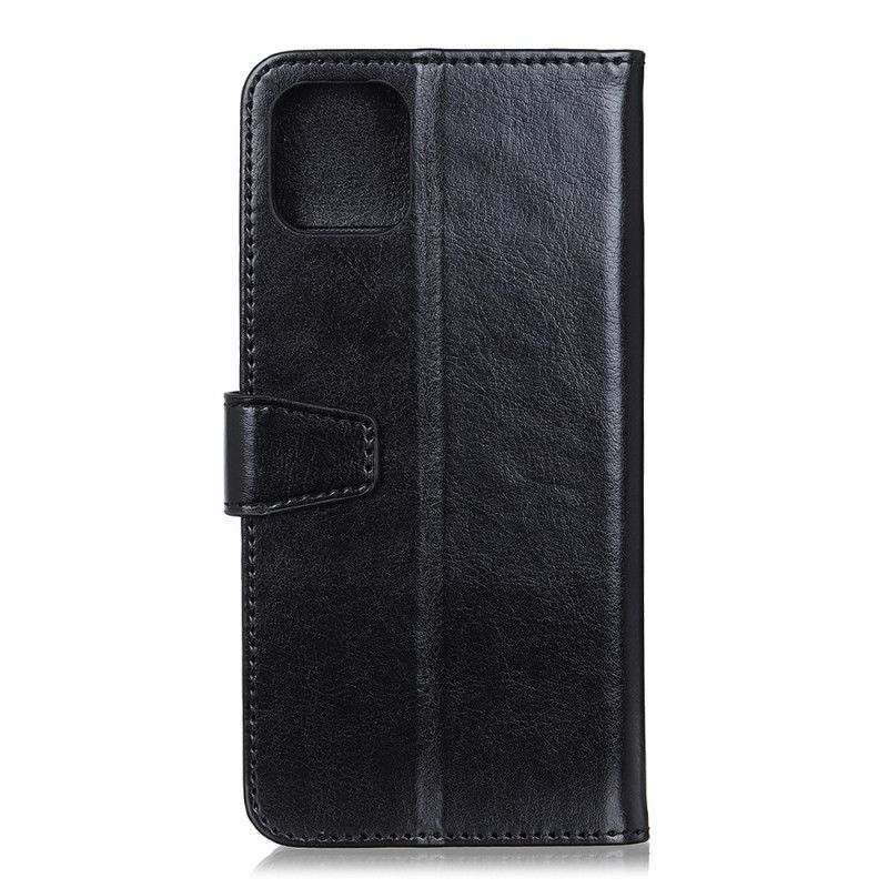Leren Hoesje iPhone 12 Mini Wit Zwart Eenvoudig Glanzend Leereffect
