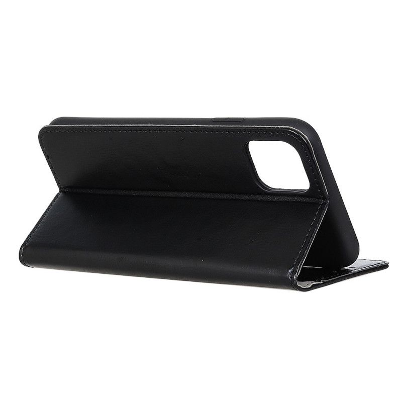 Leren Hoesje iPhone 12 Mini Wit Zwart Eenvoudig Glanzend Leereffect
