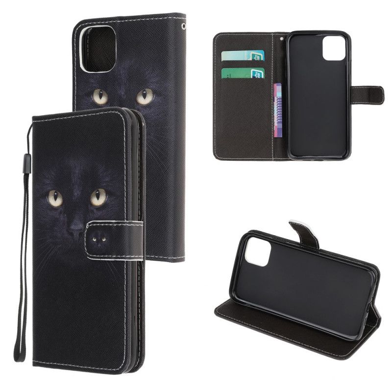 Leren Hoesje iPhone 12 Mini Zwarte Kattenogen Met String