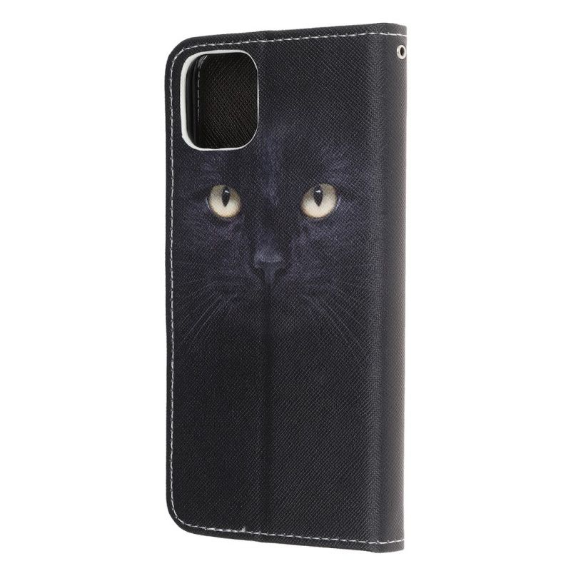Leren Hoesje iPhone 12 Mini Zwarte Kattenogen Met String