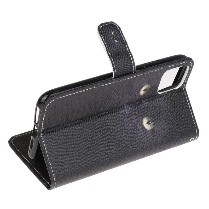 Leren Hoesje iPhone 12 Mini Zwarte Kattenogen Met String