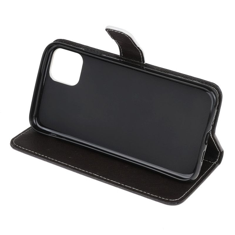 Leren Hoesje iPhone 12 Mini Zwarte Kattenogen Met String