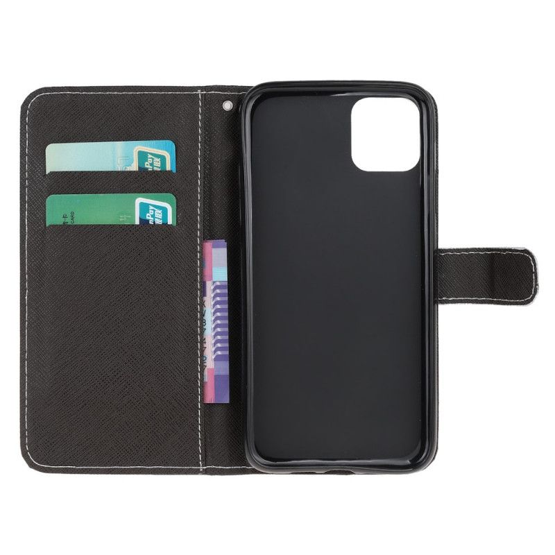 Leren Hoesje iPhone 12 Mini Zwarte Kattenogen Met String
