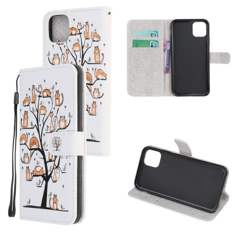Leren Hoesje voor iPhone 12 Mini Funky Katten Met String