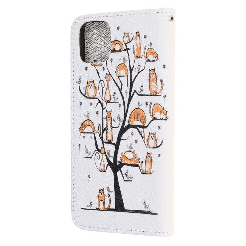 Leren Hoesje voor iPhone 12 Mini Funky Katten Met String