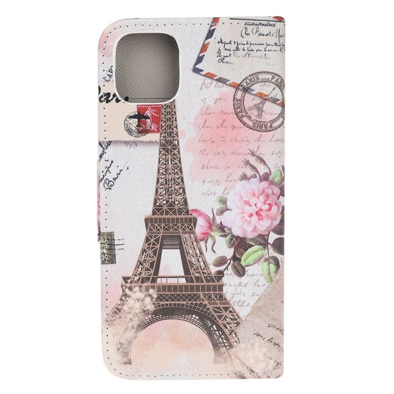 Leren Hoesje voor iPhone 12 Mini Retro Eiffeltoren
