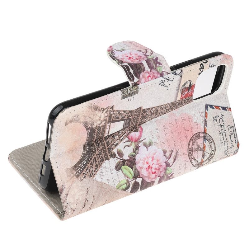 Leren Hoesje voor iPhone 12 Mini Retro Eiffeltoren