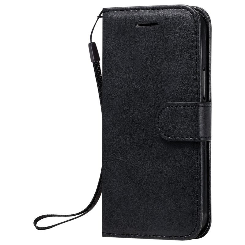 Leren Hoesje voor iPhone 12 Mini Rood Zwart Serie In Effen Kleur Met Riem