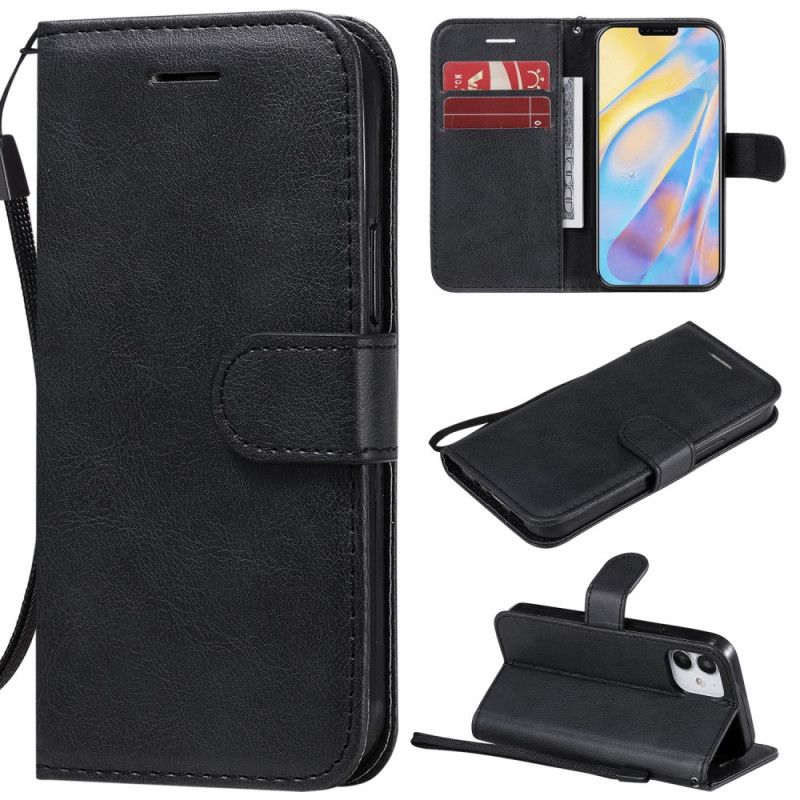 Leren Hoesje voor iPhone 12 Mini Rood Zwart Serie In Effen Kleur Met Riem