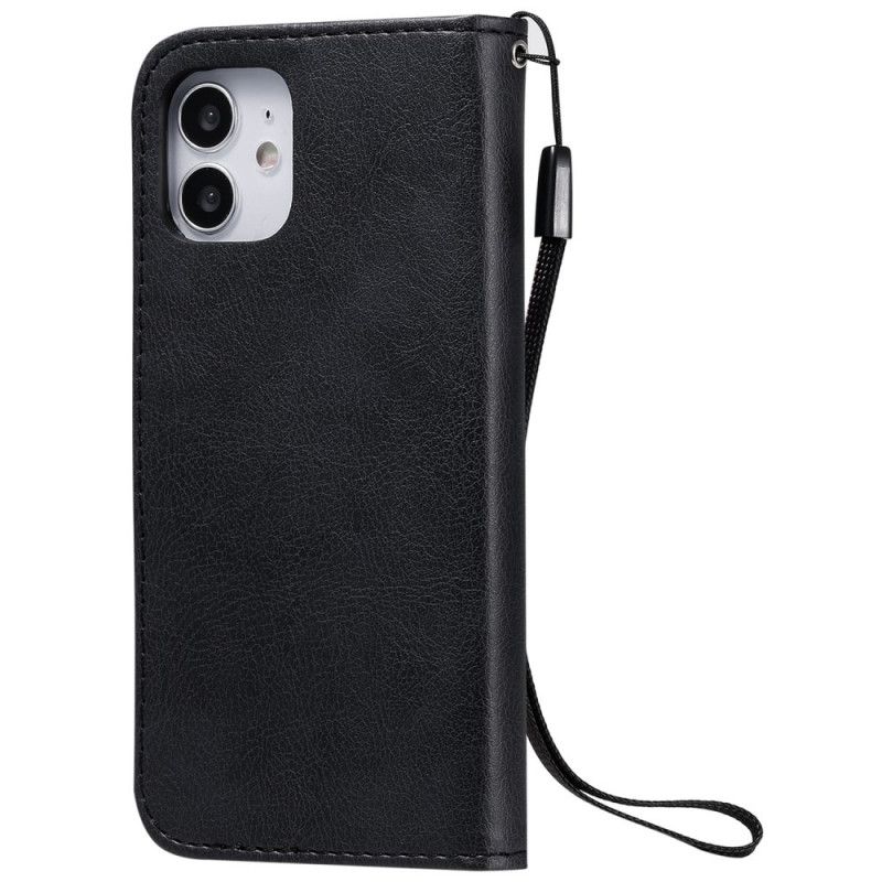 Leren Hoesje voor iPhone 12 Mini Rood Zwart Serie In Effen Kleur Met Riem