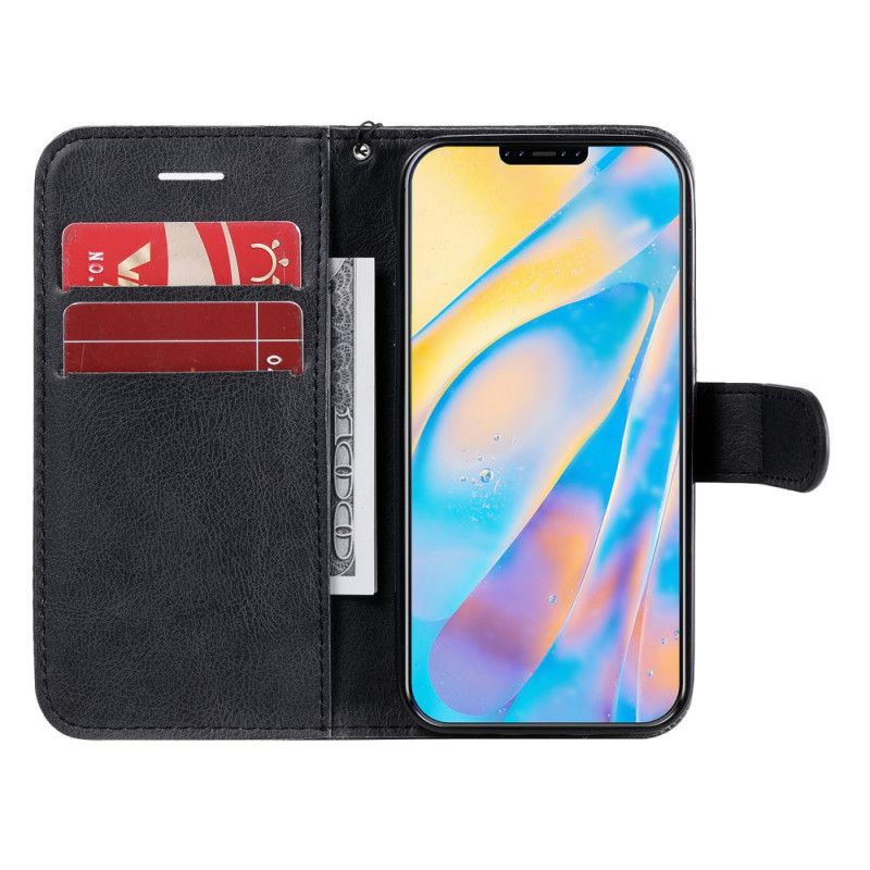 Leren Hoesje voor iPhone 12 Mini Rood Zwart Serie In Effen Kleur Met Riem