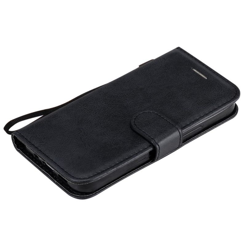 Leren Hoesje voor iPhone 12 Mini Rood Zwart Serie In Effen Kleur Met Riem