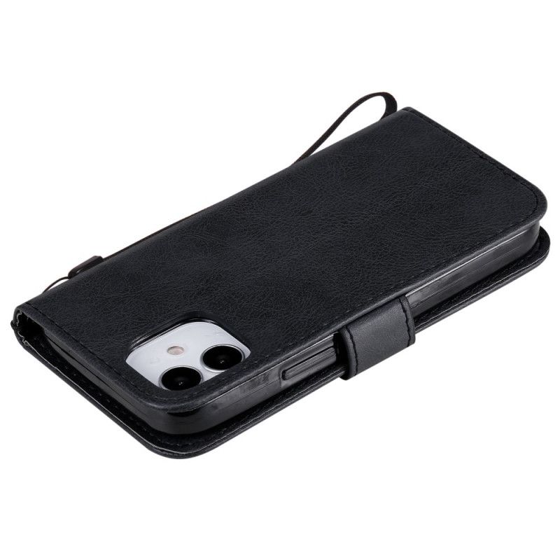 Leren Hoesje voor iPhone 12 Mini Rood Zwart Serie In Effen Kleur Met Riem
