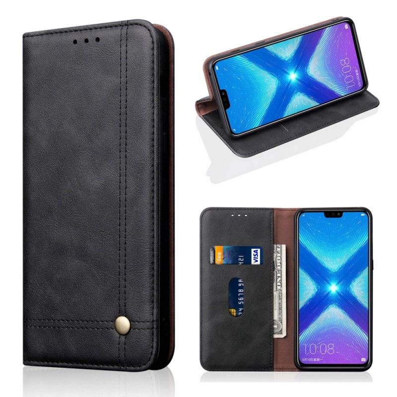 Folio-hoesje Honor 8X Rood Zwart Gestikt Leereffect
