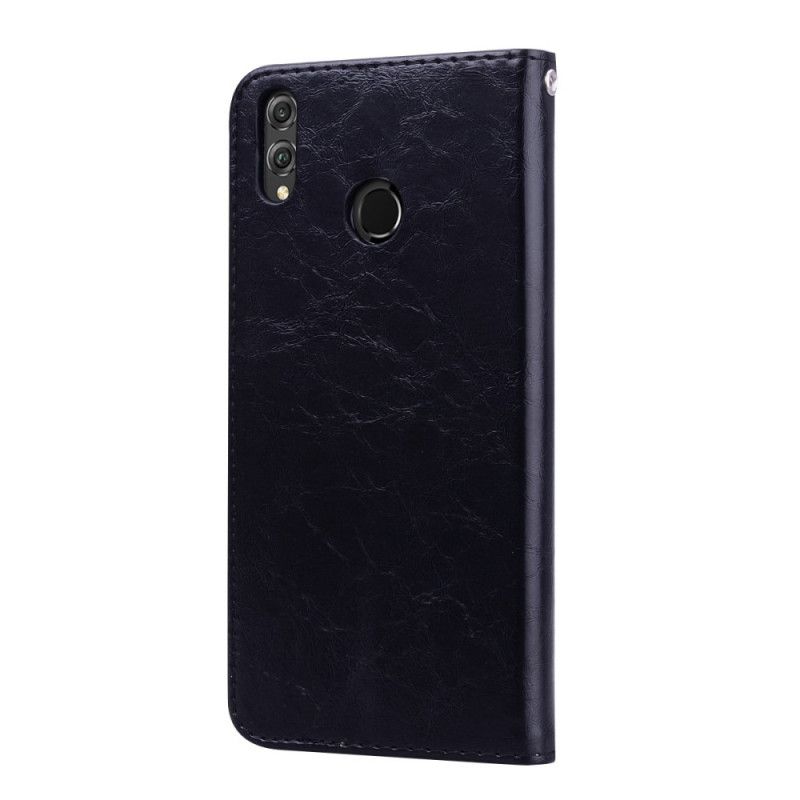 Leren Hoesje Honor 8X Donkerblauw Zwart Hoed Prins Vintage Olie Wax