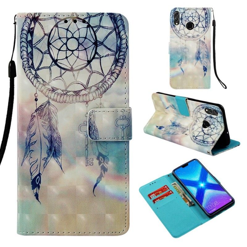 Leren Hoesje Honor 8X Lichtblauw Rood Aquarel Dromenvanger