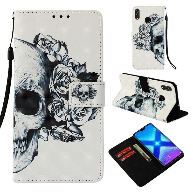 Leren Hoesje Honor 8X Telefoonhoesje Gebloemde Schedel