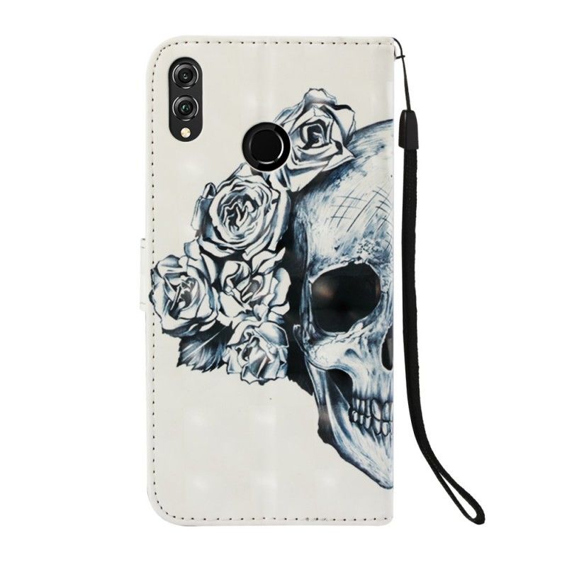 Leren Hoesje Honor 8X Telefoonhoesje Gebloemde Schedel