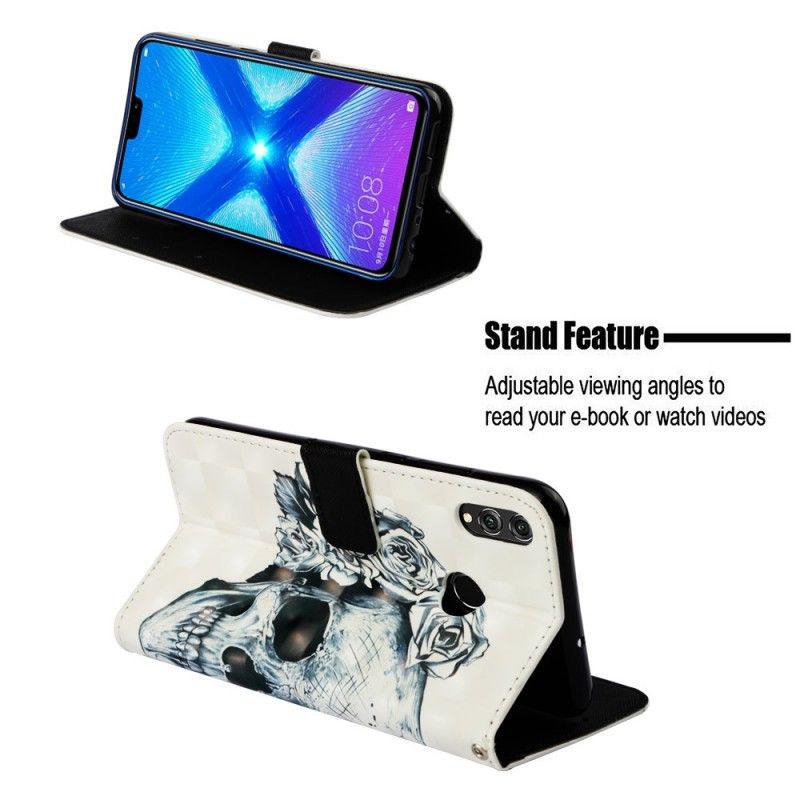 Leren Hoesje Honor 8X Telefoonhoesje Gebloemde Schedel