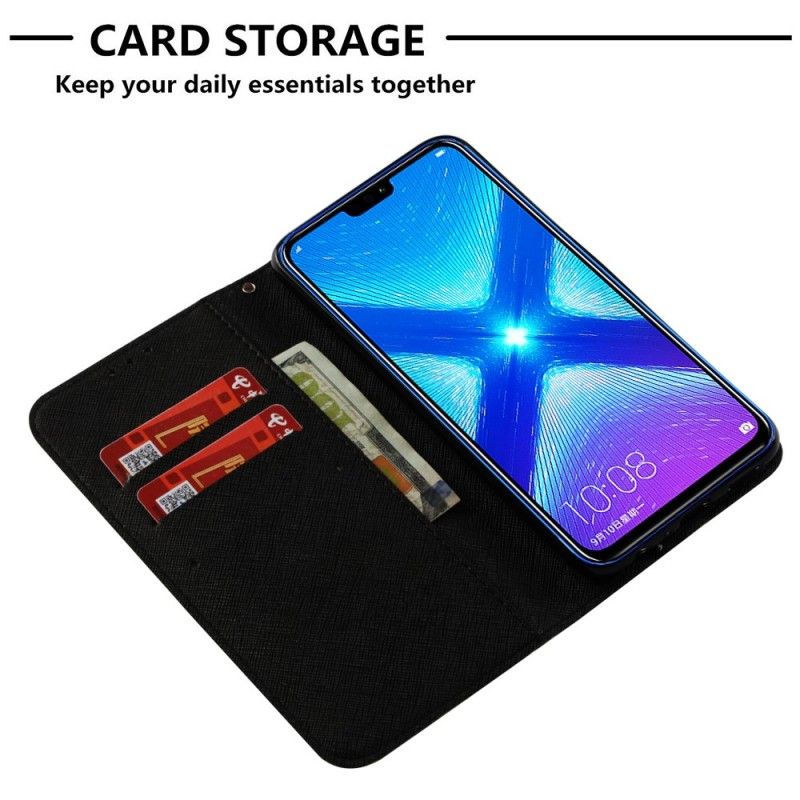 Leren Hoesje Honor 8X Telefoonhoesje Gebloemde Schedel