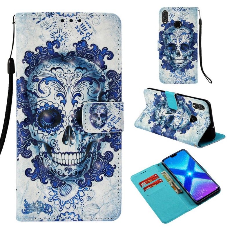 Leren Hoesje voor Honor 8X Blauwe Schedel