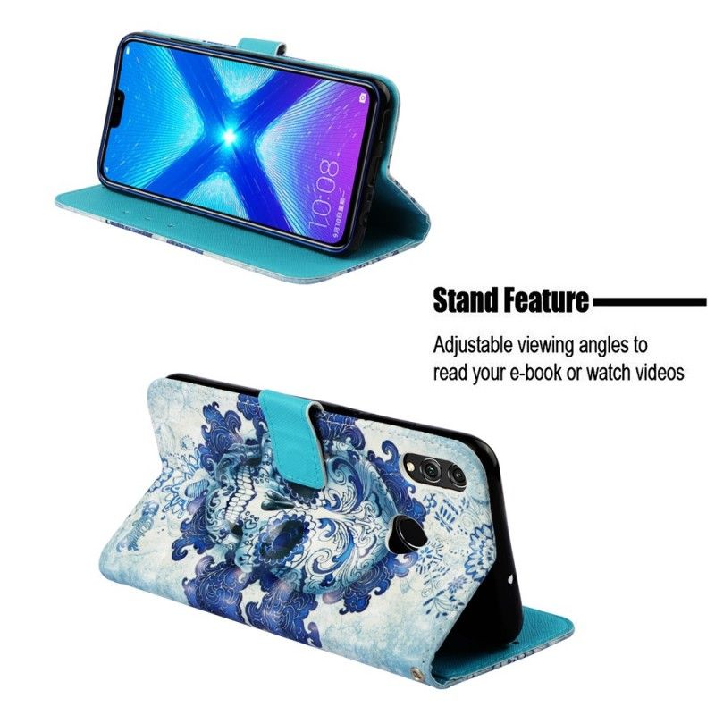 Leren Hoesje voor Honor 8X Blauwe Schedel