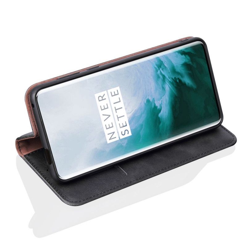 Folio-hoesje OnePlus 7T Rood Zwart Gestikt Leereffect