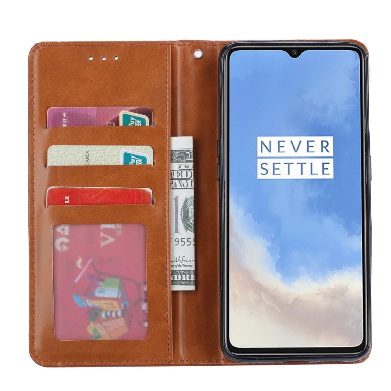 Folio-hoesje OnePlus 7T Rood Zwart Kaarthouder Van Imitatieleer