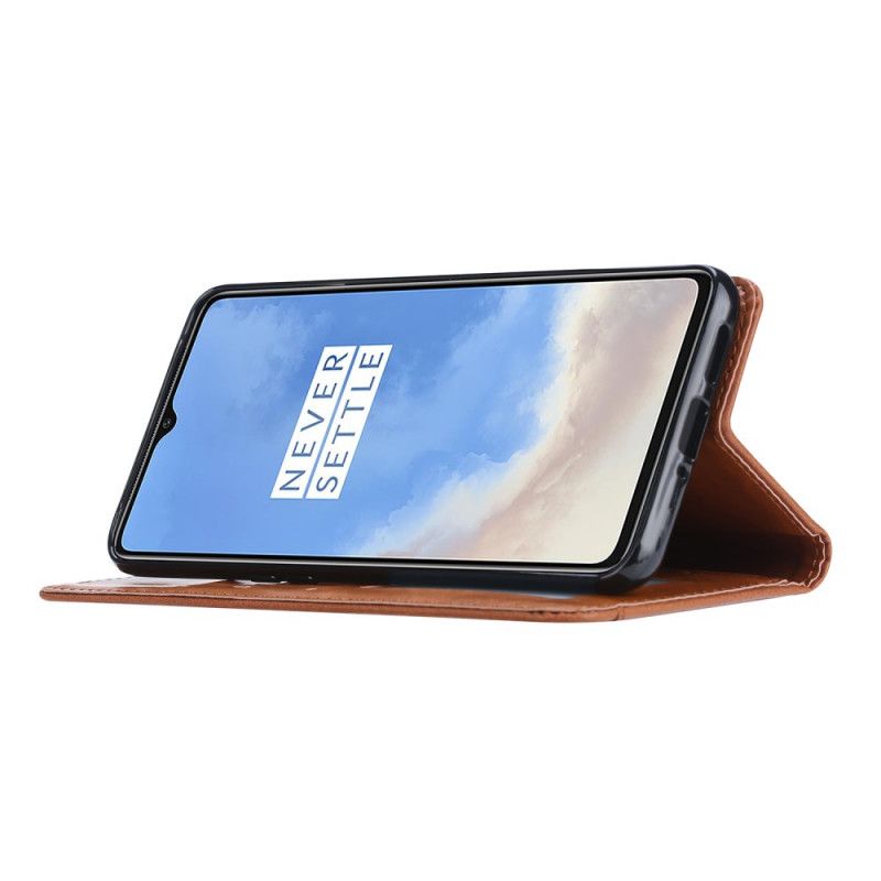 Folio-hoesje OnePlus 7T Rood Zwart Kaarthouder Van Imitatieleer