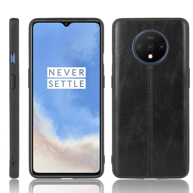 Hoesje voor OnePlus 7T Rood Zwart Stiksels In Leerstijl