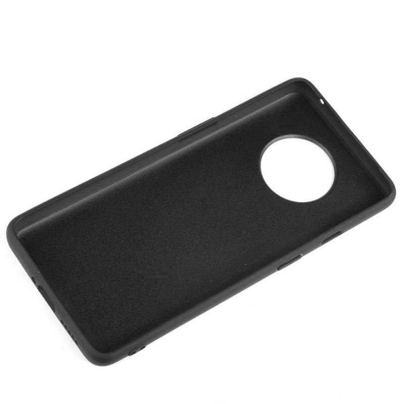 Hoesje voor OnePlus 7T Rood Zwart Stiksels In Leerstijl