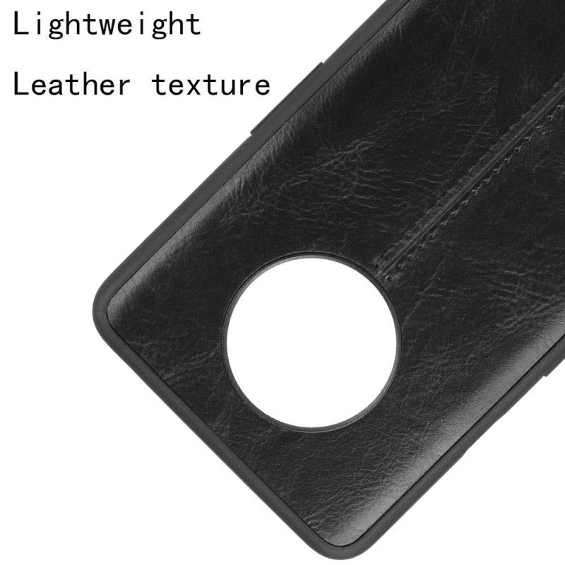 Hoesje voor OnePlus 7T Rood Zwart Stiksels In Leerstijl