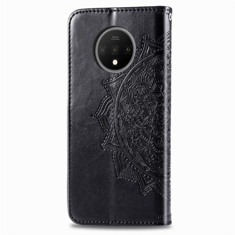 Leren Hoesje OnePlus 7T Grijs Zwart Mandala Van Middelbare Leeftijd