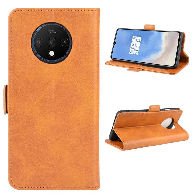 Leren Hoesje OnePlus 7T Rood Zwart Elegantie Leertextuur