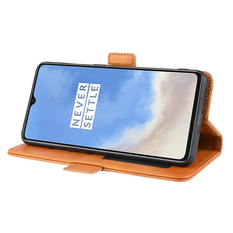 Leren Hoesje OnePlus 7T Rood Zwart Elegantie Leertextuur