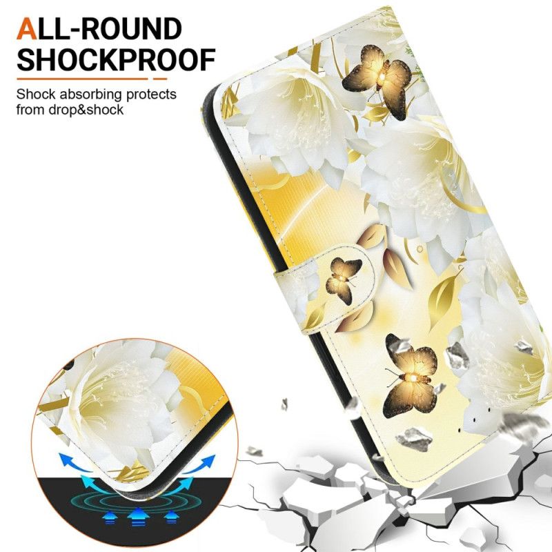 Folio-hoesje Oppo Reno 13 5g Gouden Vlinders En Witte Bloemen