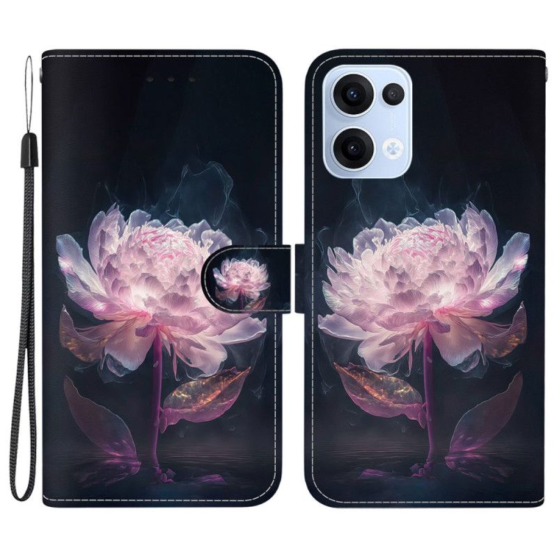 Leren Hoesje Oppo Reno 13 5g Paarse Pioenroos