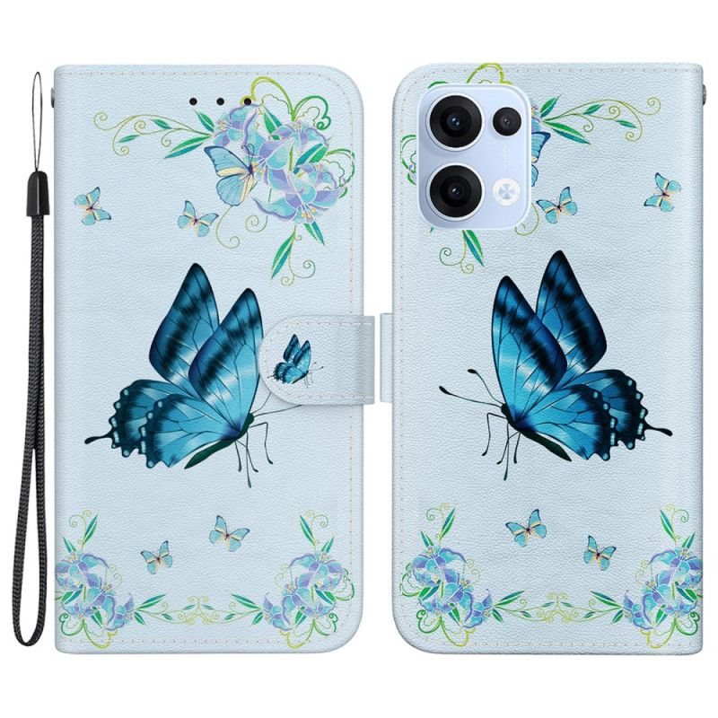 Leren Hoesje Oppo Reno 13 5g Vlinder En Blauwe Bloemen